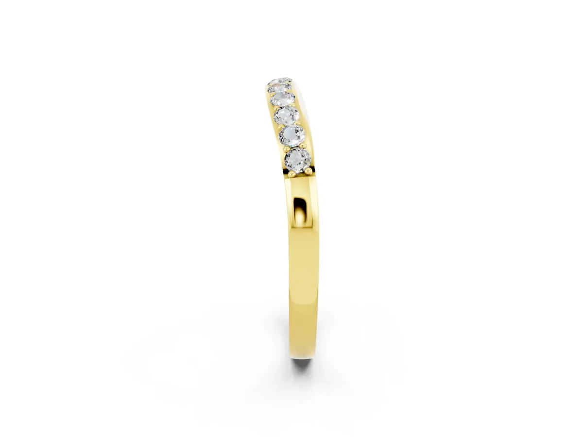 Round Moissanite Curved Wedding Band with Channel Setting Yellow gold