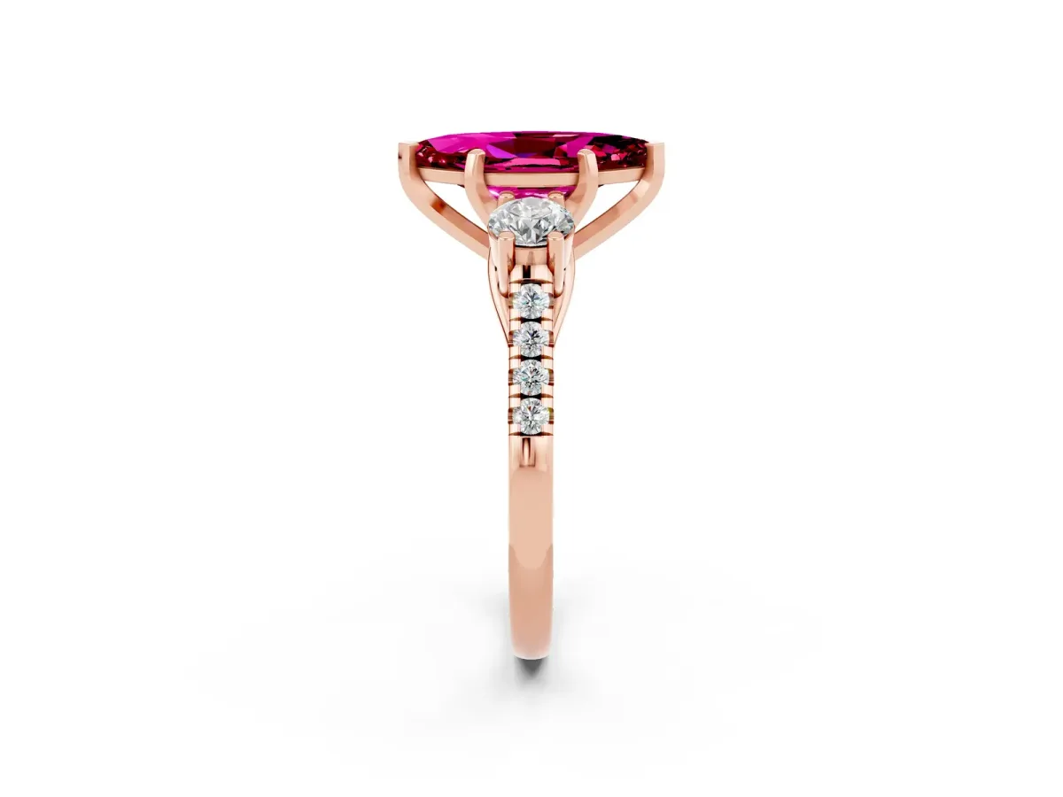 Three-Stone Marquise Cut Garnet Pavé Band with Four-Prong Setting Rose gold