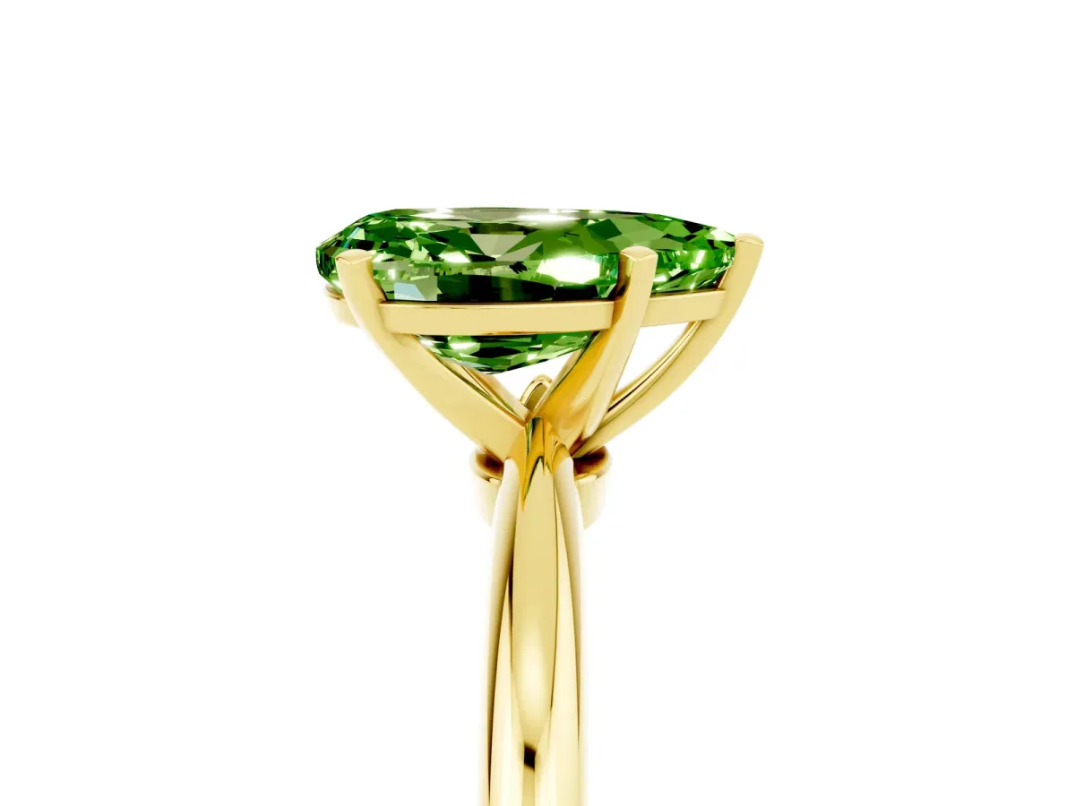 Pear Cut Peridot Solitaire Ring with Six-Prong Setting and Classic Band Yellow gold