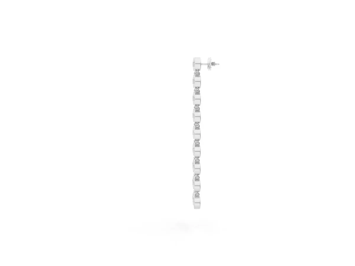 Round Diamond Bezel-Set Linear Drop Earrings Platinum