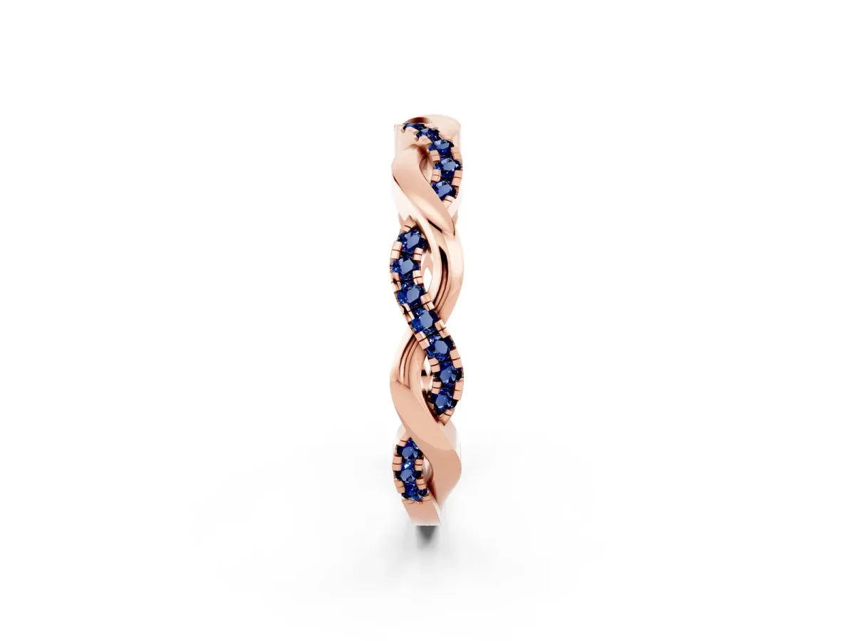 Round Blue Sapphire Twist Eternity Band with Pavé Setting Rose gold