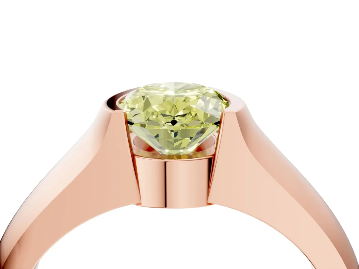 Fancy Yellow Oval Cut Solitaire Bezel Set Diamond Ring with Wide Band Rose gold