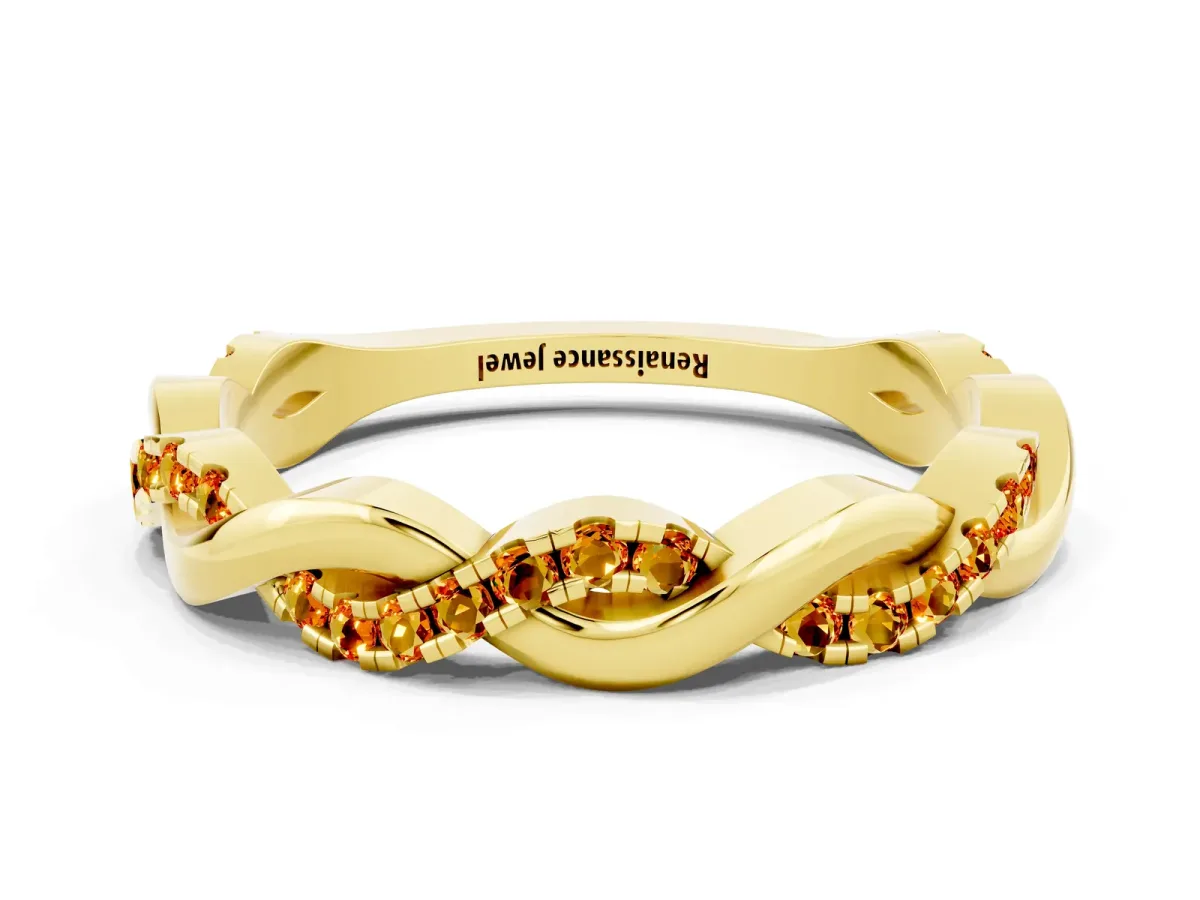 Round Citrine Twist Eternity Band with Pavé Setting Yellow gold
