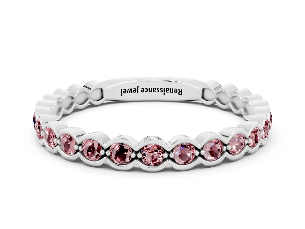 Round Morganite Bezel Set Eternity Band Platinum
