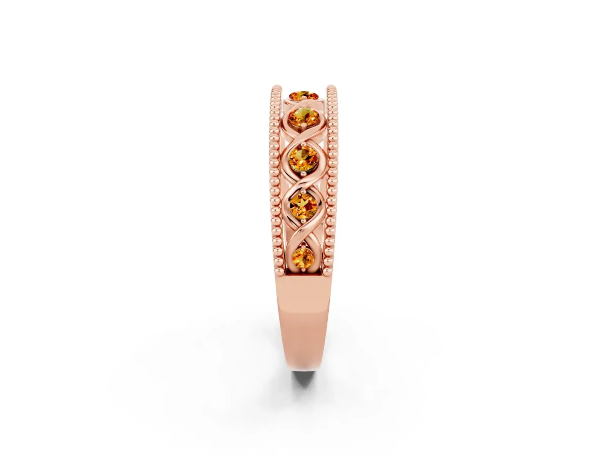 Round Citrine Twist Milgrain Band with Bezel Setting Rose gold