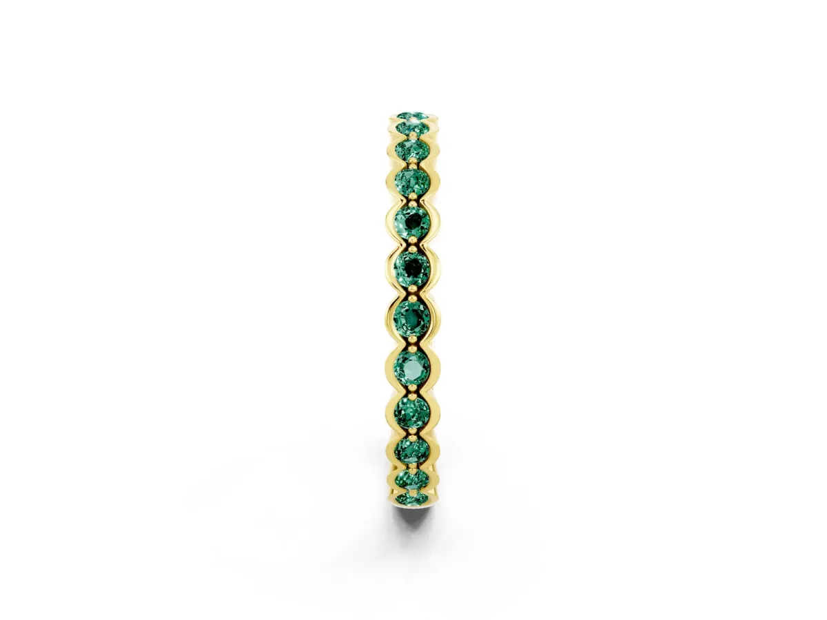 Round Green Sapphire Bezel Set Eternity Band Yellow gold