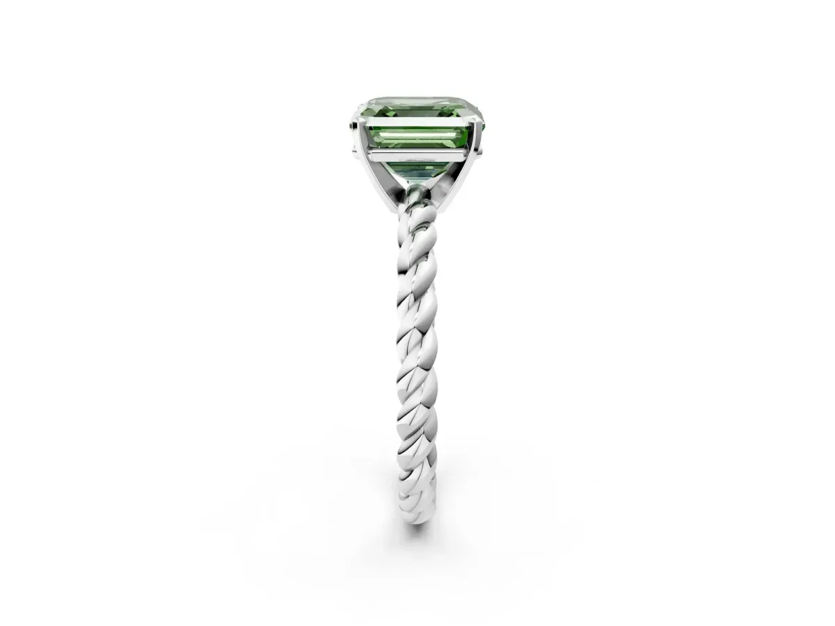 Fancy Green Asscher Cut Cut Solitaire Twisted Band with Four-Prong Setting Platinum