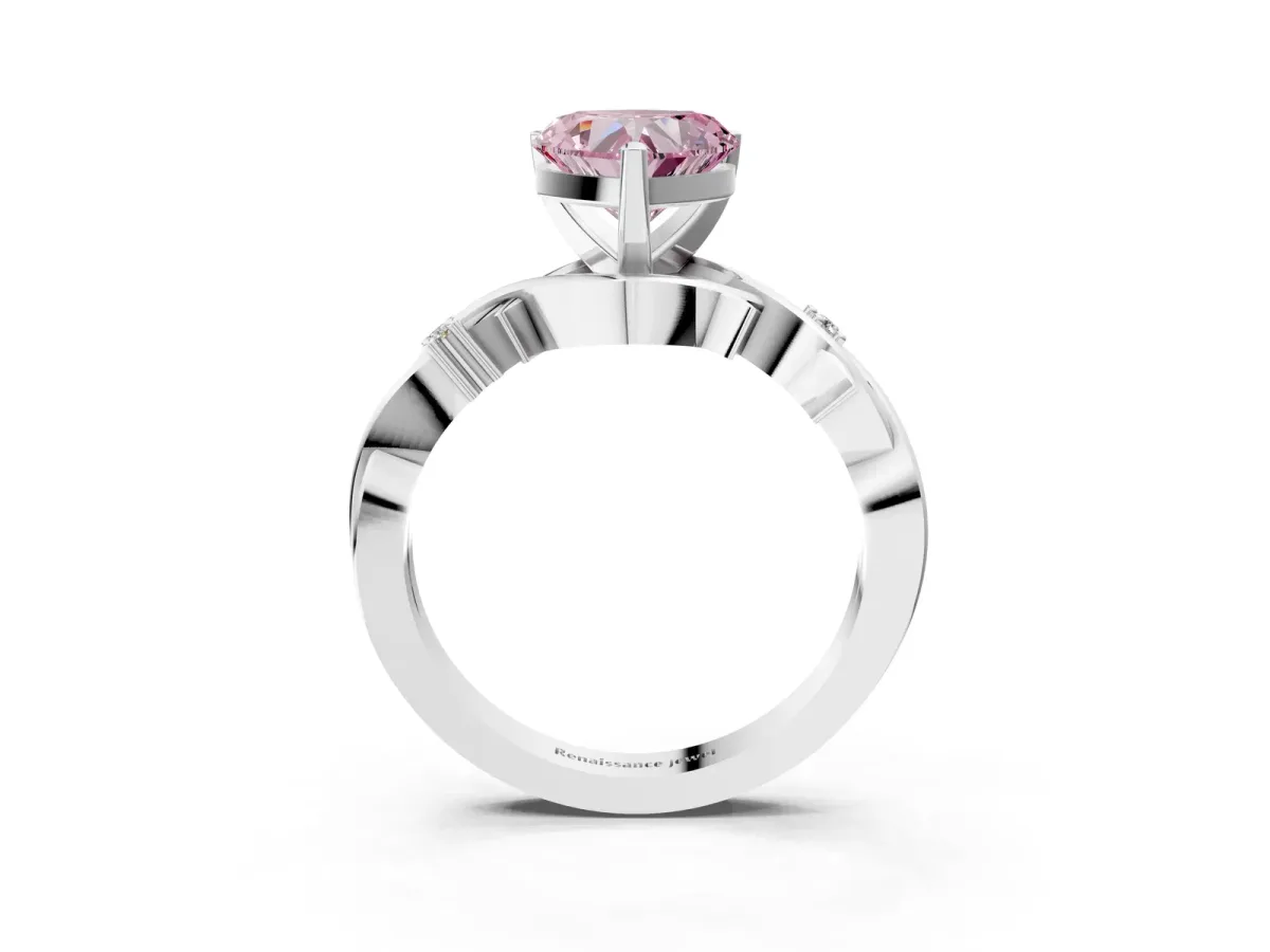 Fancy Pink Heart Cut Diamond Solitaire Ring with Twisted Band and Prong Setting Platinum