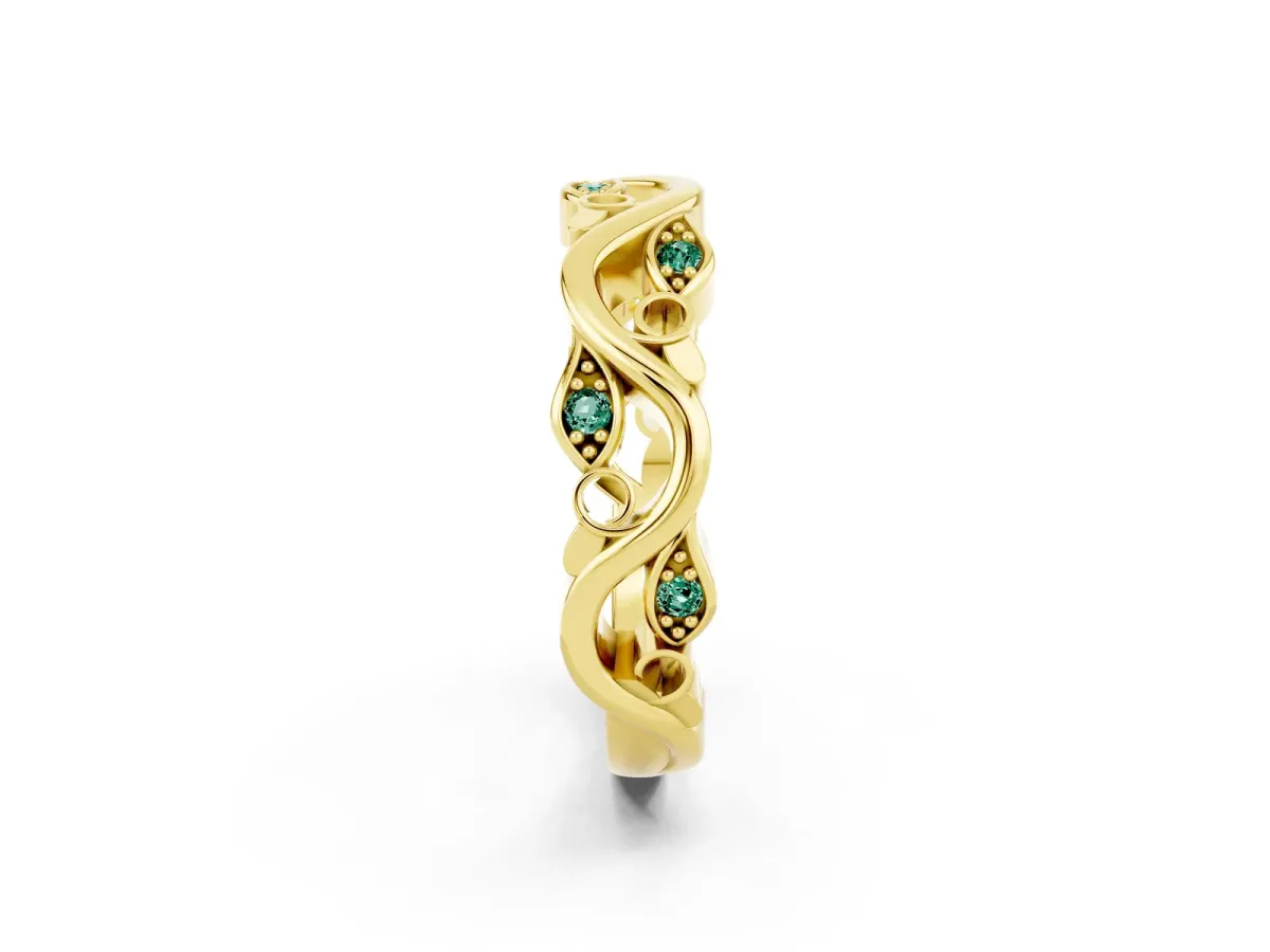 Marquise Green Sapphire Vine Eternity Band with Bezel Setting Yellow gold