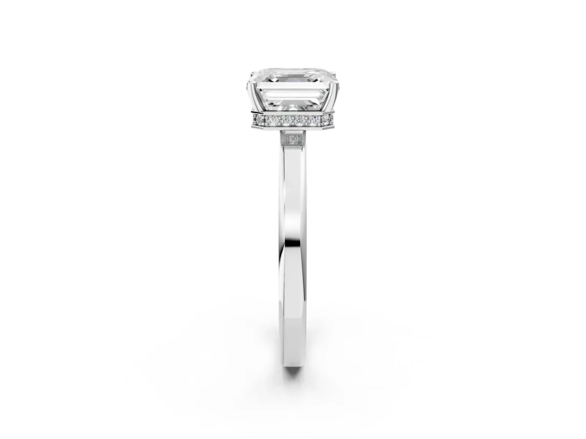 Asscher Cut Cut Solitaire Engagement Ring with Four-Prong Setting on a Classic Band Platinum