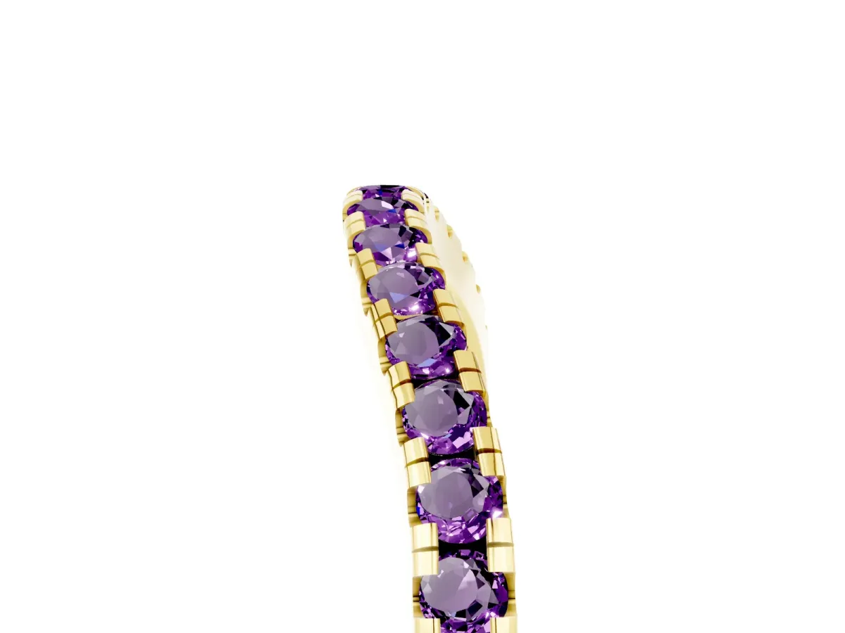 Round Amethyst Pavé Half Eternity Band with Shared Prong Setting Yellow gold