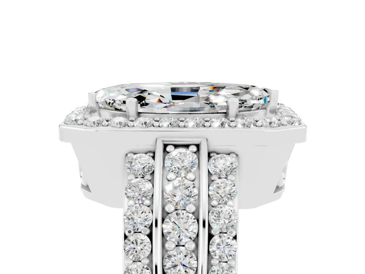 Marquise Cut Halo Moissanite Ring with Round Split Shank and Prong Setting Silver