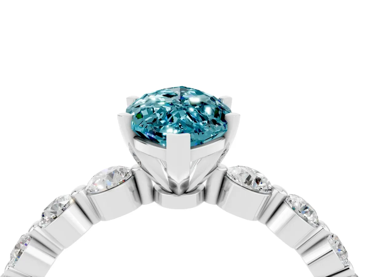Marquise Cut Solitaire Blue Topaz Ring with Pave Band and Four-Prong Setting Silver