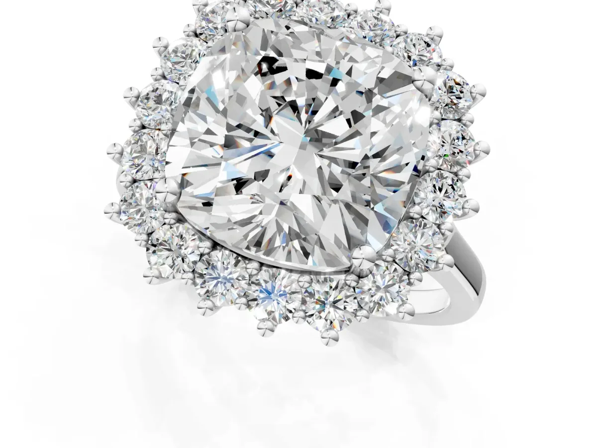 Cushion Diamond Halo Engagement Ring with Round Diamond Accents Silver