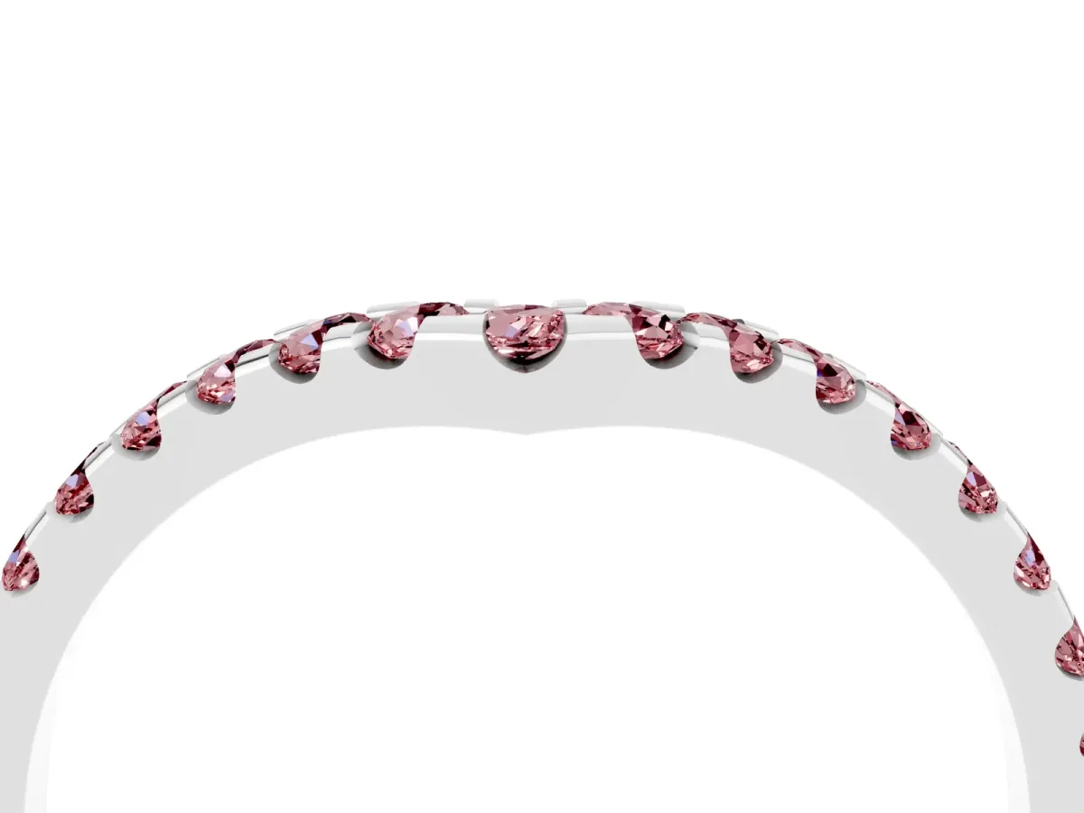 Pavé Round Morganite Chevron Band with Shared Prong Setting White gold