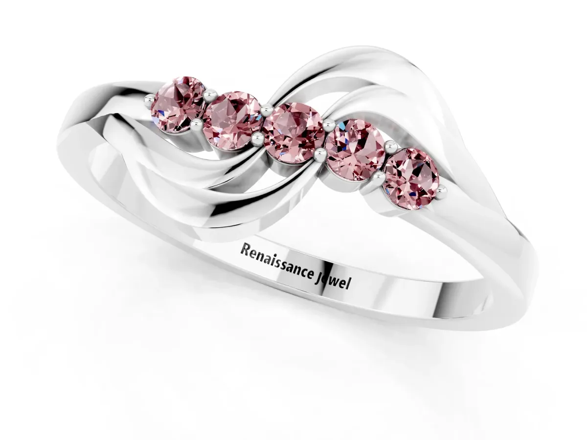 Five-Stone Round Morganite Crossover Band with Prong Setting Platinum