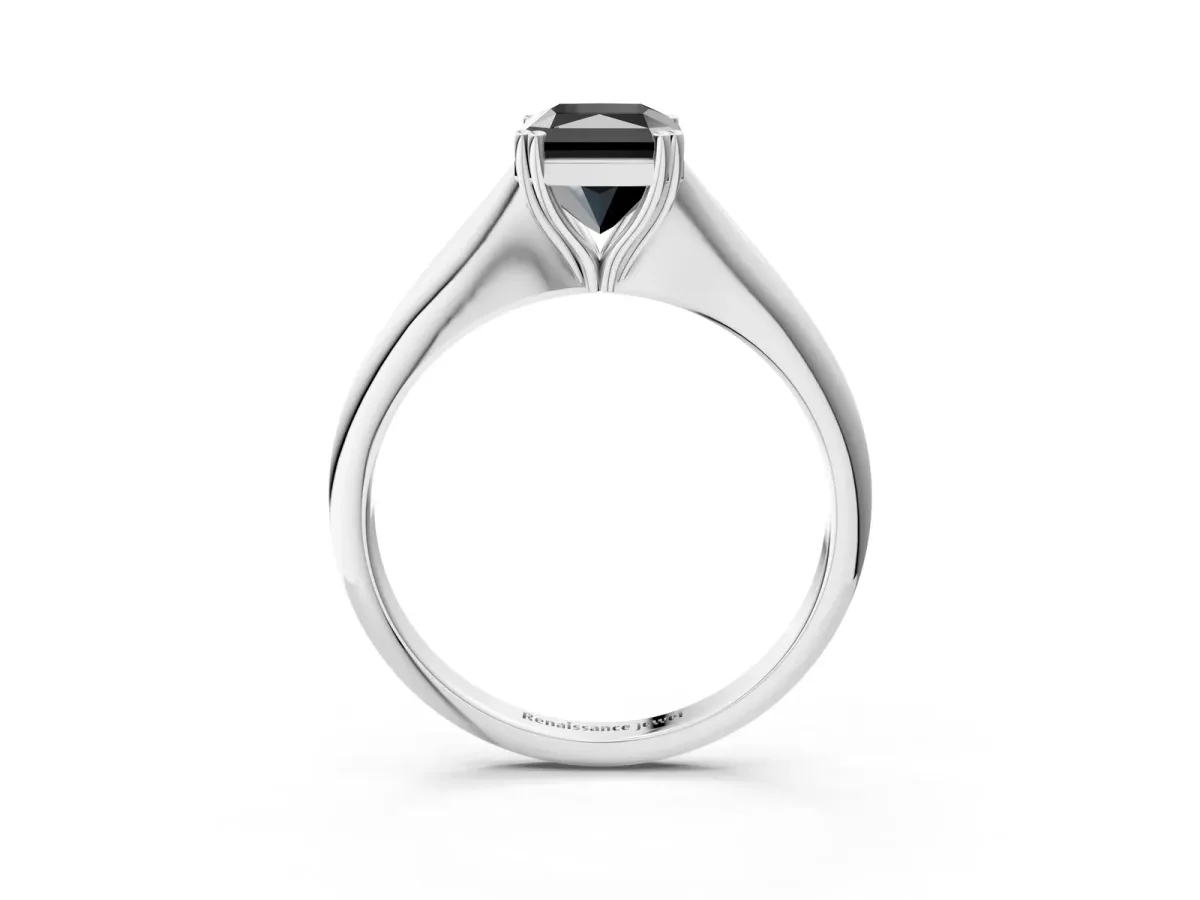 Fancy Black Radiant Cut Solitaire Diamond Ring with Six-Prong Setting and Classic Band Platinum