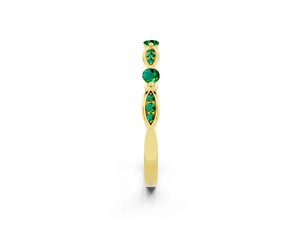 Marquise and Round Emerald Milgrain Band with Bezel Setting Yellow gold