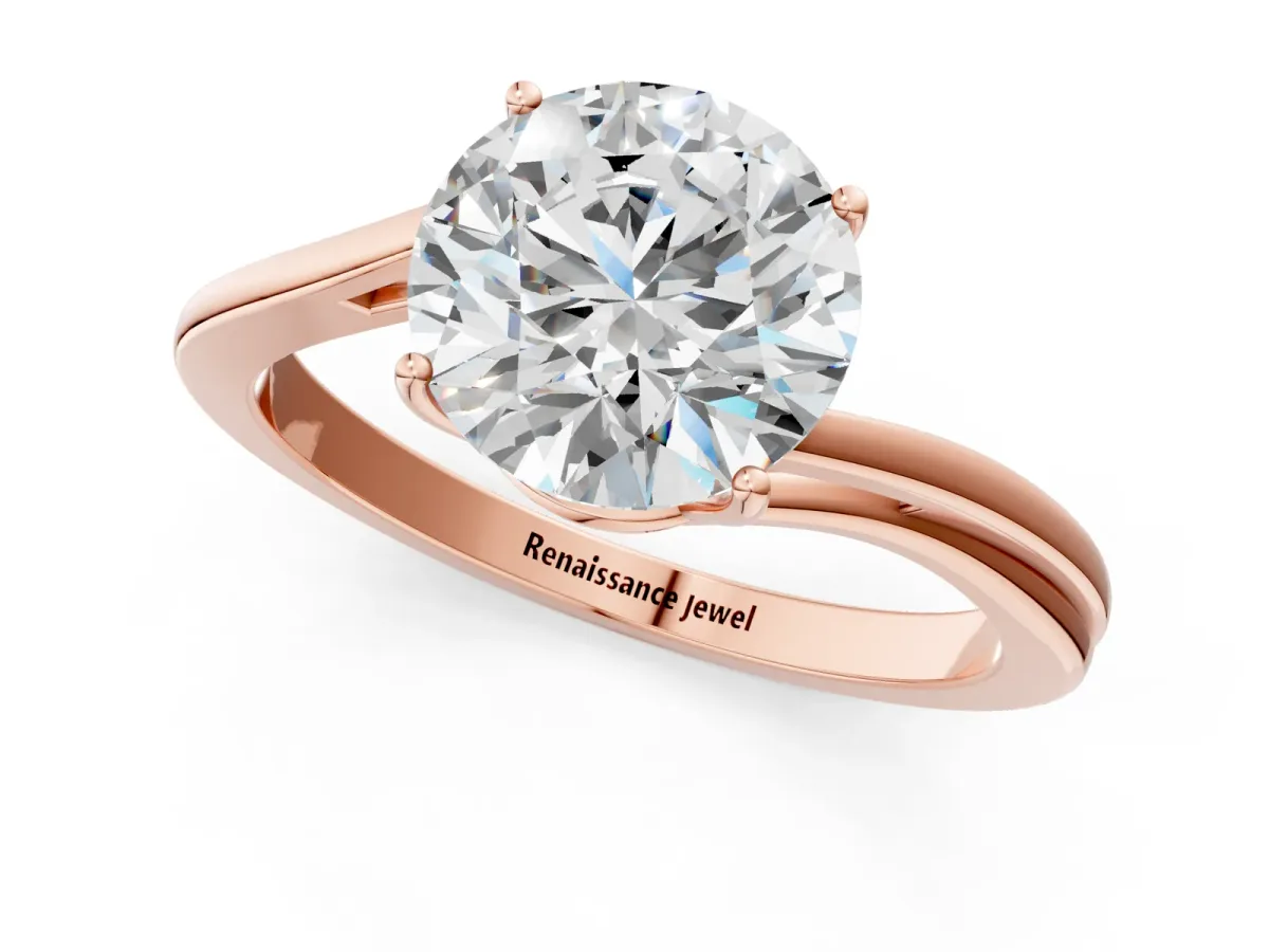 Round Cut Cut Solitaire Twist Band Ring with Four-Prong Setting Rose gold