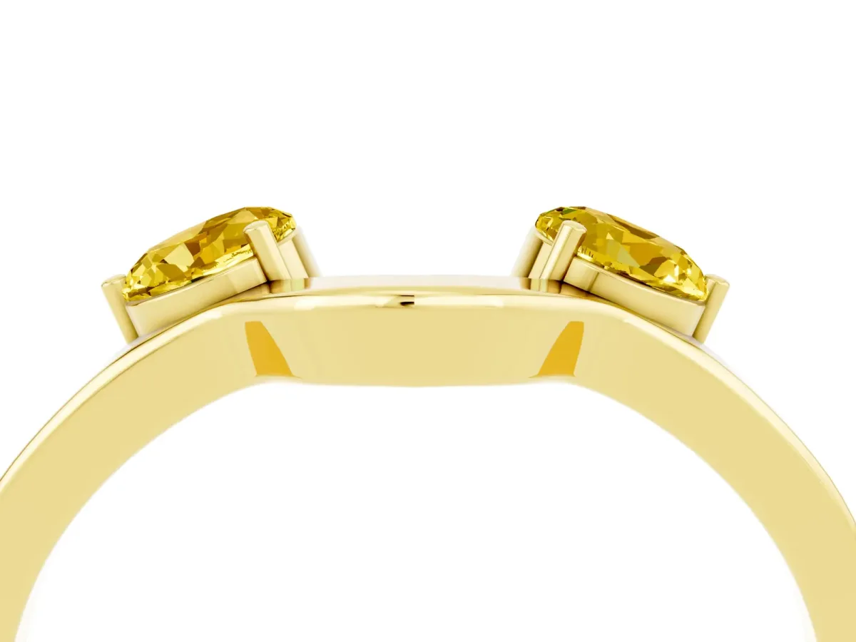 Dual Round Yellow Sapphire Open Band Ring with Prong Setting Yellow gold