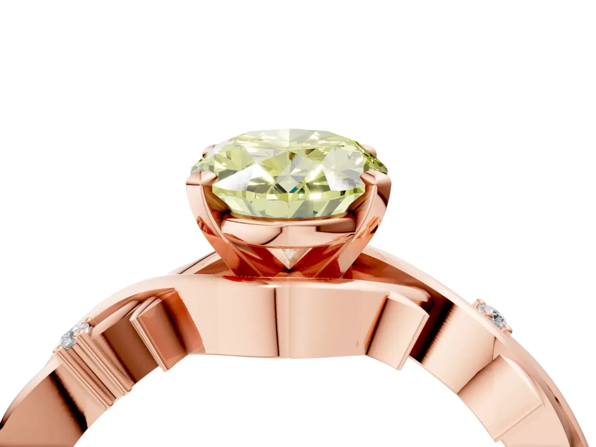 Fancy Yellow Oval Cut Diamond Solitaire Ring with Twisted Band and Prong Setting Rose gold