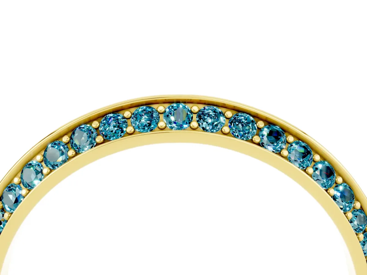 Double Row Pavé Round Blue Topaz Eternity Band with Channel Setting Yellow gold