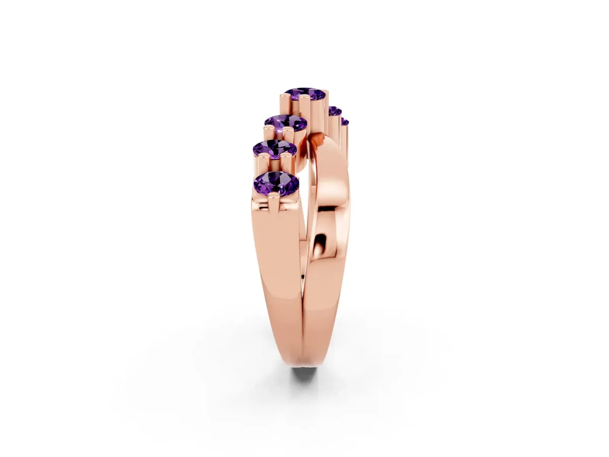 Round Amethyst Prong-Set Crossover Band Rose gold