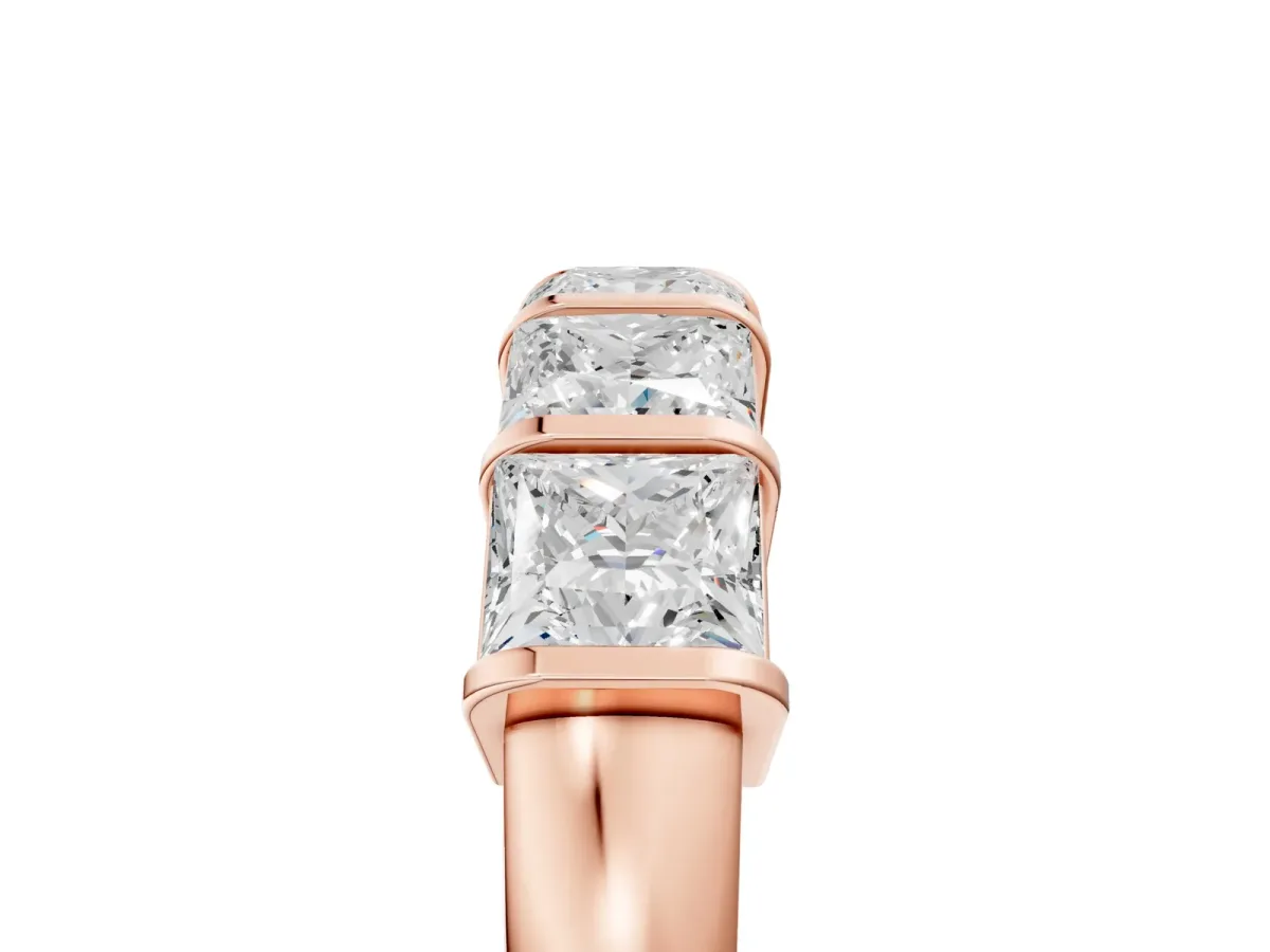 Princess Cut Channel Set Diamond Band with Bar Prong Setting Rose gold