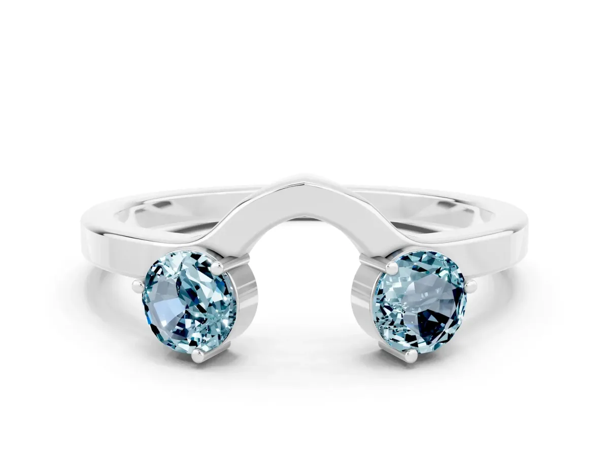 Dual Round Aquamarine Open Band Ring with Prong Setting Platinum
