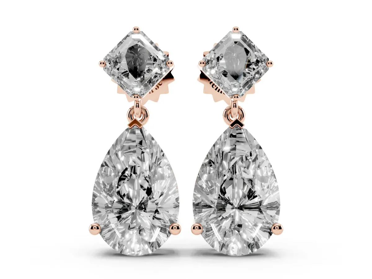 Princess and Pear Diamond Drop Earrings Rose gold