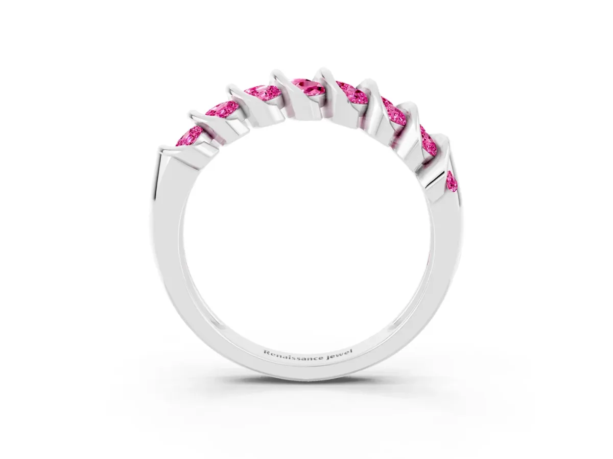 Channel Set Round Pink Sapphire Multi-Row Band Platinum