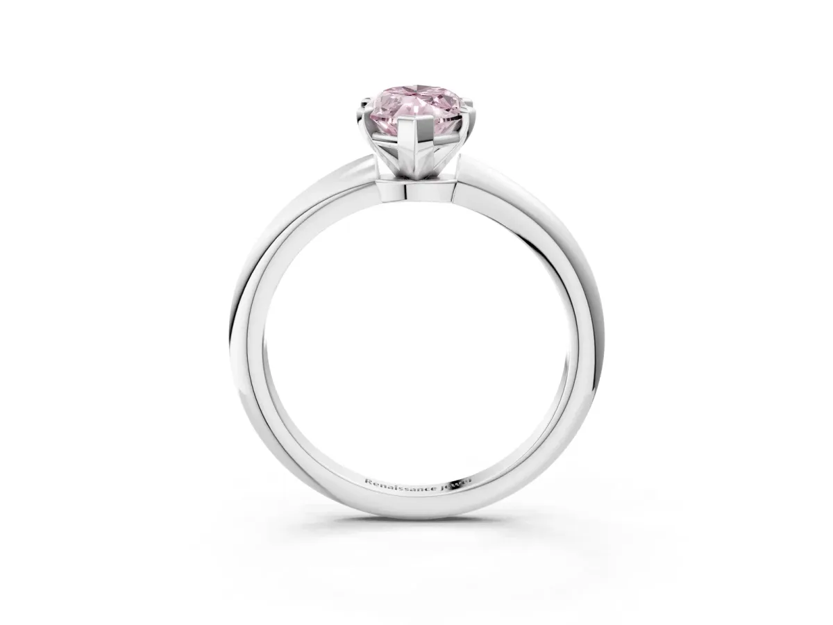 Fancy Pink Marquise Cut Diamond Solitaire Ring with Six-Prong Setting and Classic Band Silver