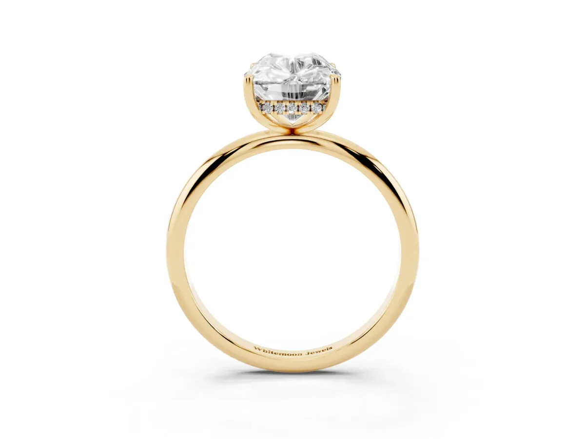 Old Mine Elongated Cushion Diamond Classic Band Four Prong Solitaire Ring Yellow gold
