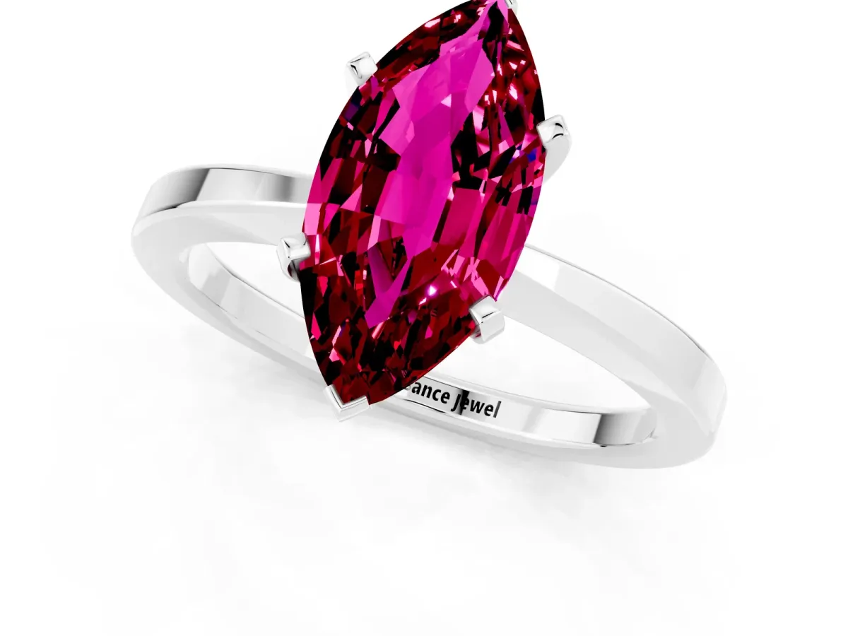 Marquise Cut Garnet Solitaire Engagement Ring with Classic Band and Four-Prong Setting Silver