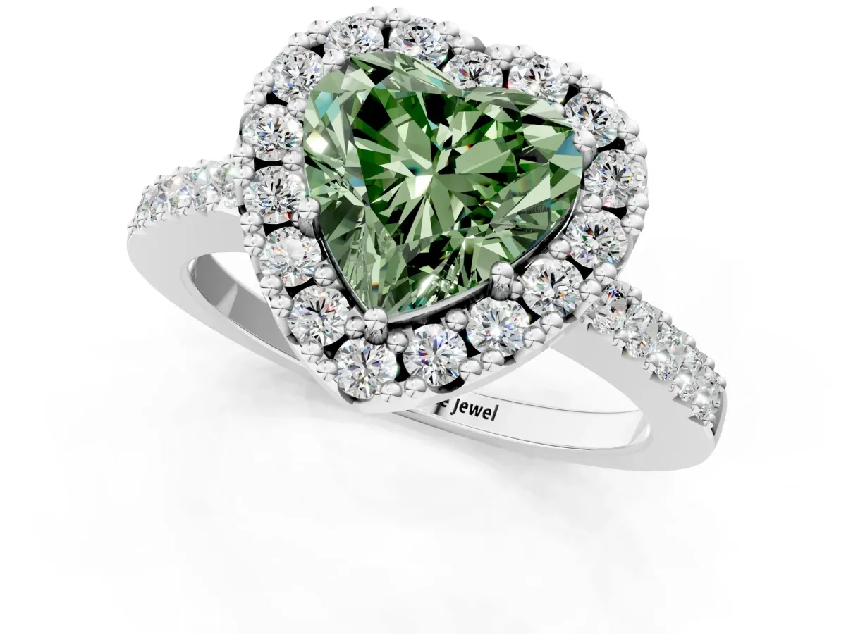 Fancy Green Heart Cut Halo Diamond Pavé Solitaire Ring Platinum
