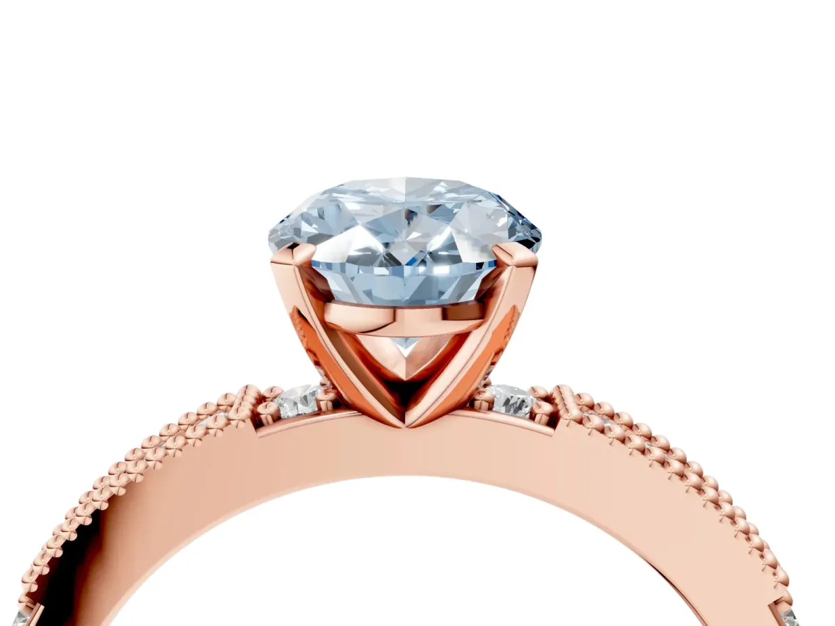 Fancy Blue Oval Cut Solitaire with Pavé Band and Four-Prong Setting Rose gold