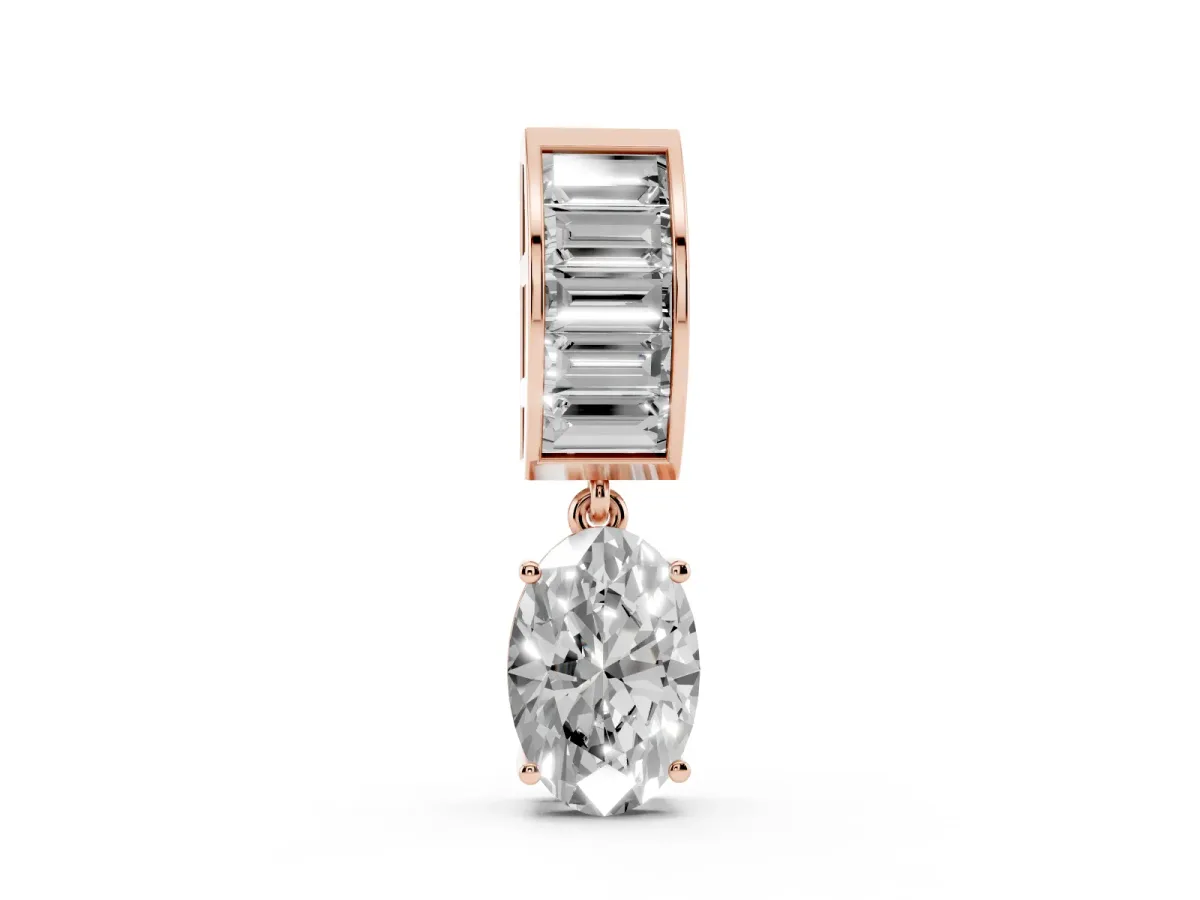 Oval and Baguette Diamond Drop Pendant Rose gold