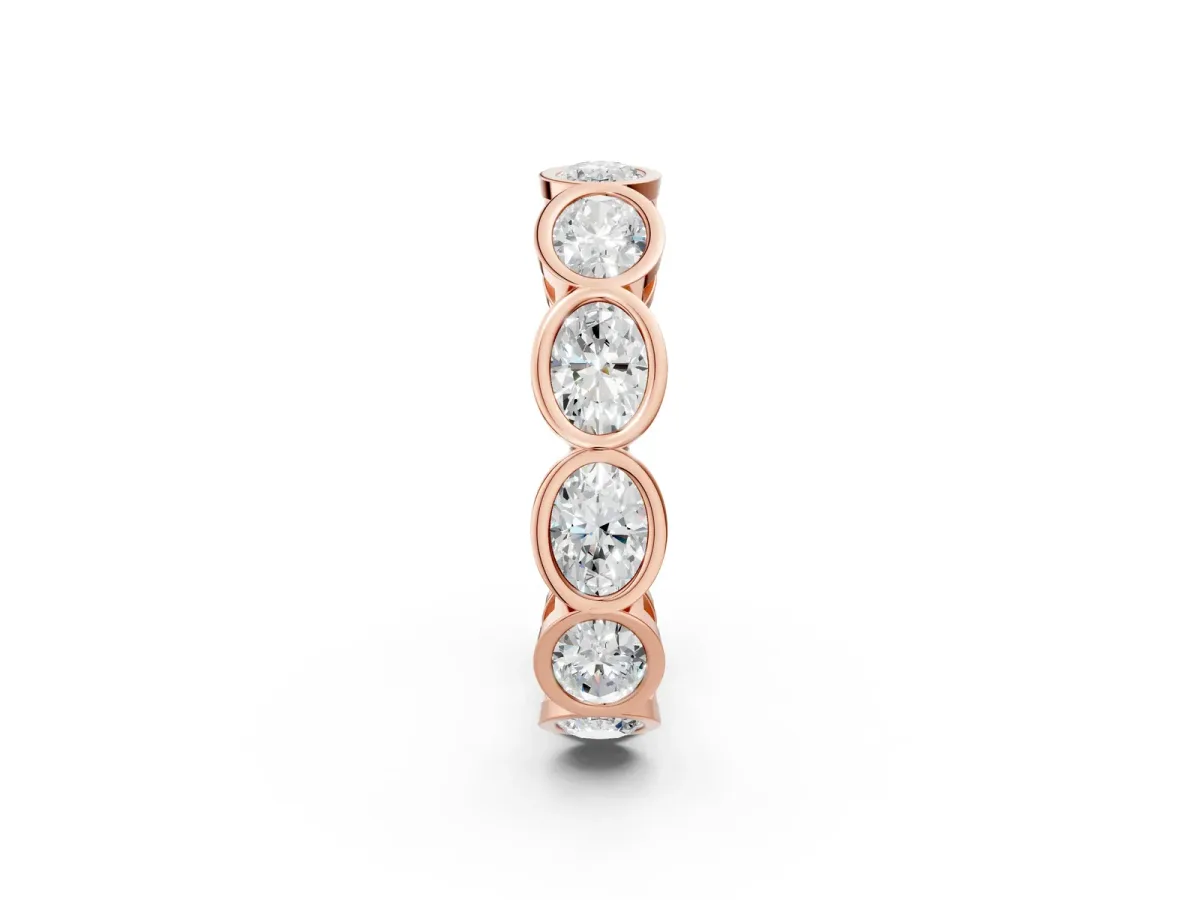 Oval Diamond Bezel Set Eternity Wedding Band Rose gold