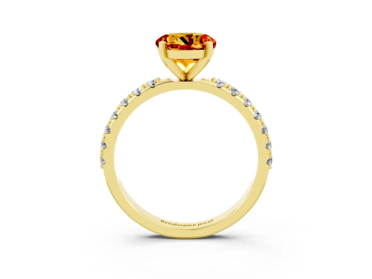 Round Cut Citrine Solitaire Pavé Band with Four-Prong Setting Yellow gold