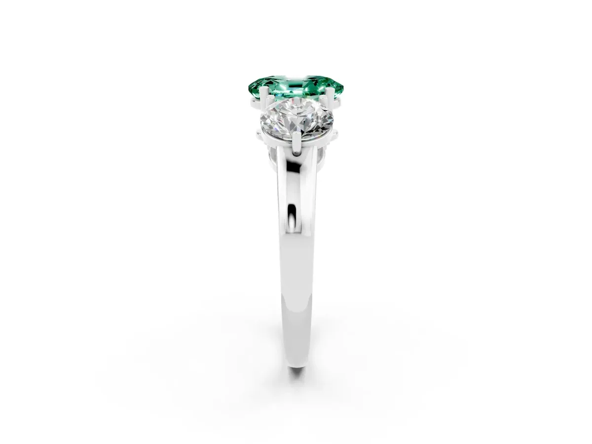 Oval Cut Green Sapphire Three-Stone Ring with Prong Setting and Classic Band White gold