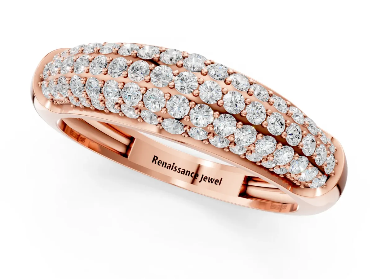 Three-Row Pavé Round Diamond Dome Band Rose gold