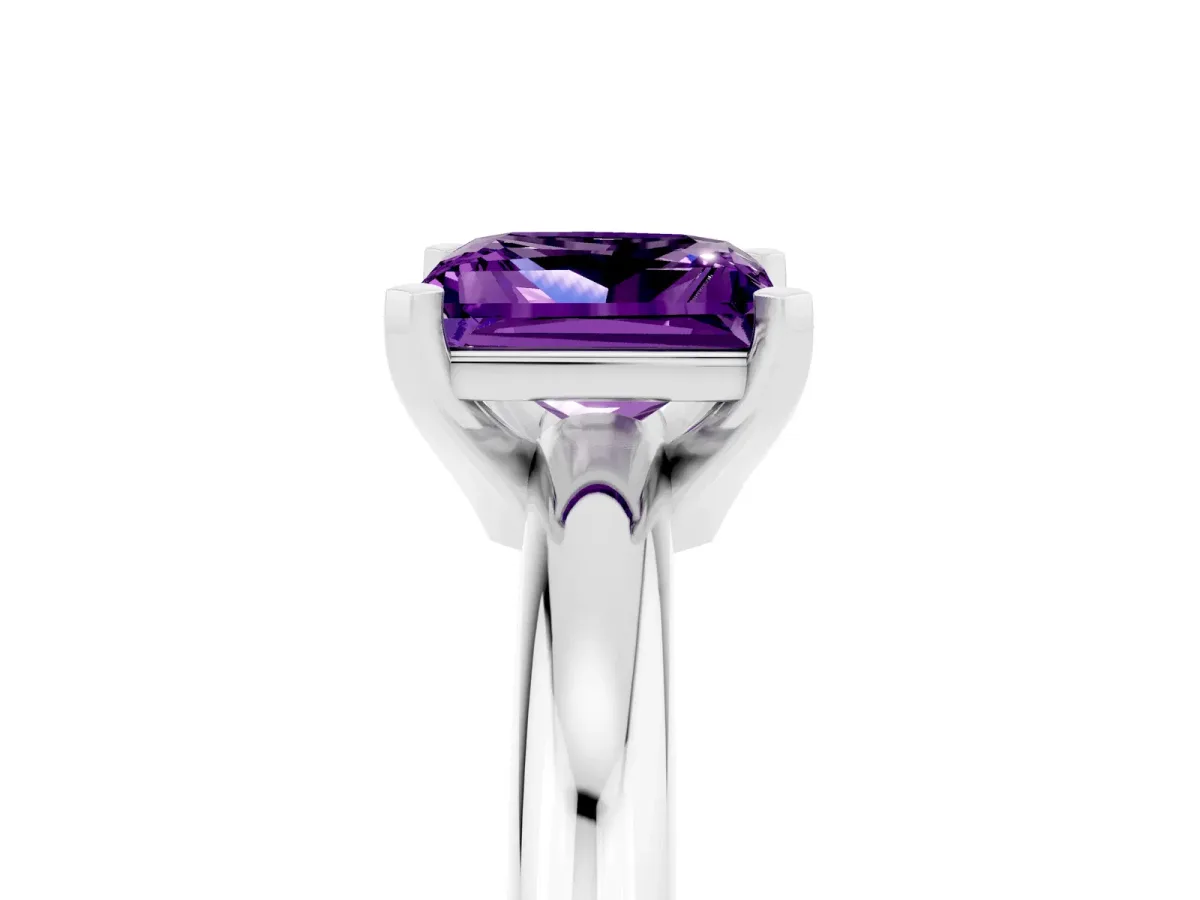 Princess Cut Amethyst Solitaire Engagement Ring with Round Band and Four-Prong Setting Silver