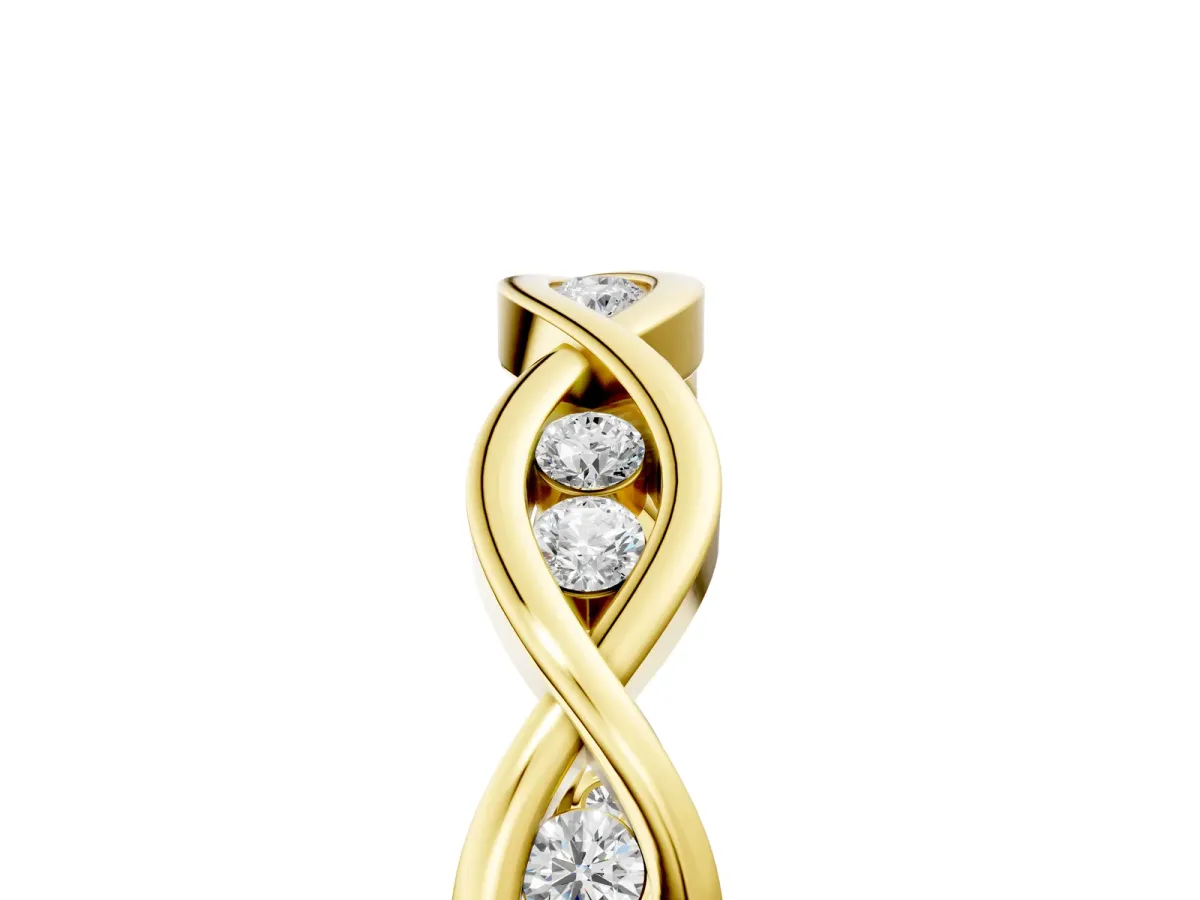 Round Diamond Twist Eternity Band with Bezel Setting Yellow gold