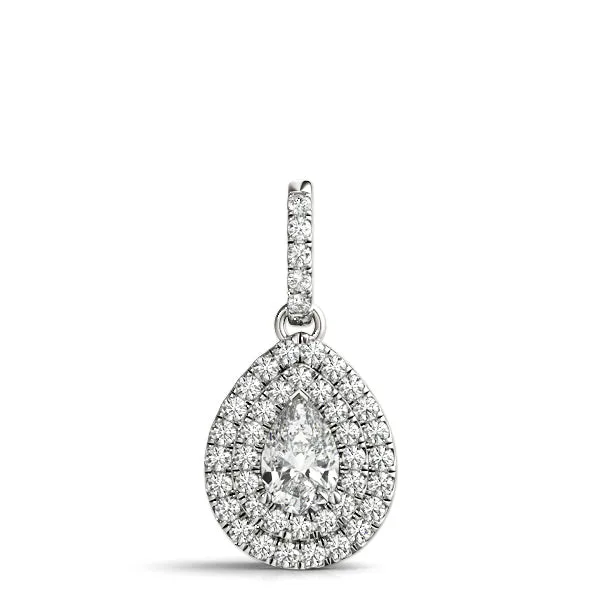 Double Halo Pear Diamond Pendant with Pavé Setting Silver