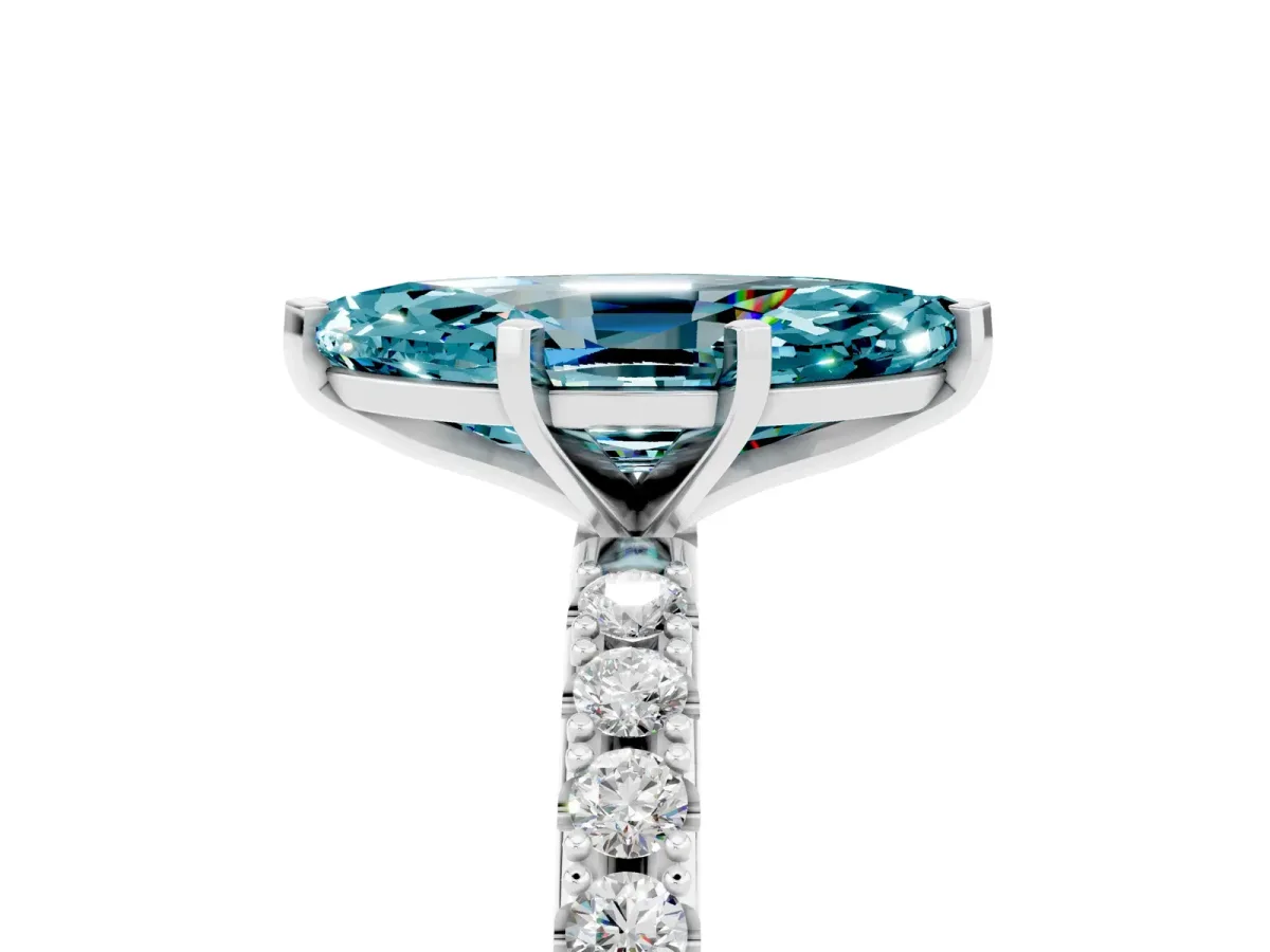 Marquise Cut Blue Topaz Solitaire Pavé Band with Four-Prong Setting Silver