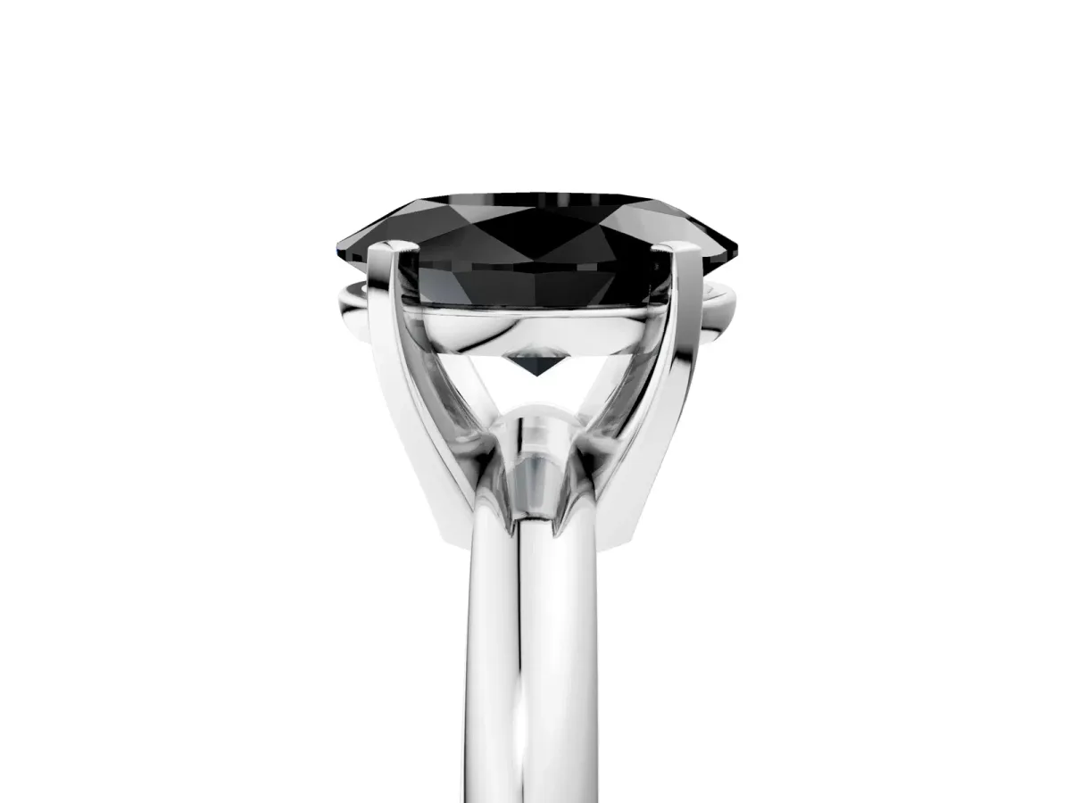 Fancy Black Oval Cut Diamond Solitaire Engagement Ring with Round Band and Four-Prong Setting Silver