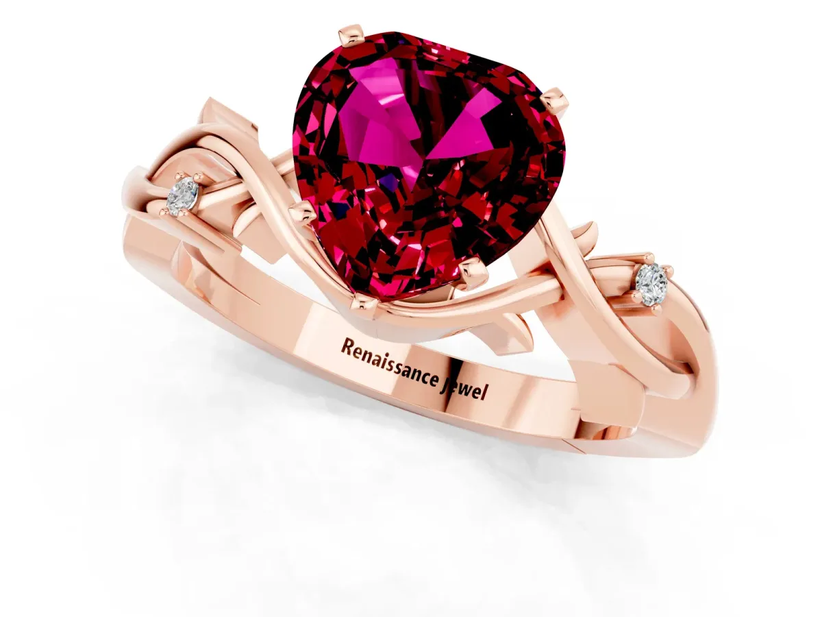 Heart Cut Garnet Solitaire Ring with Twisted Band and Prong Setting Rose gold