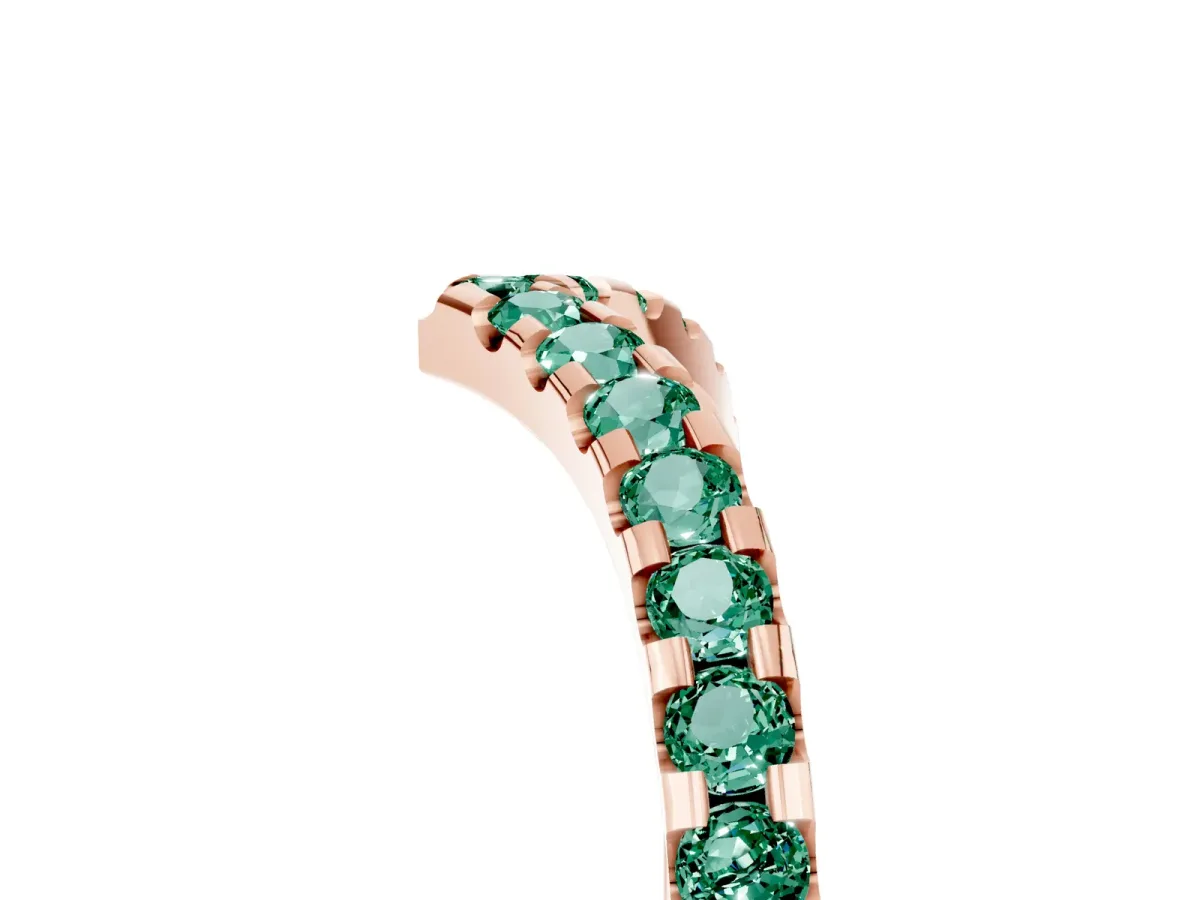 Pavé Round Green Sapphire Chevron Band with Shared Prong Setting Rose gold
