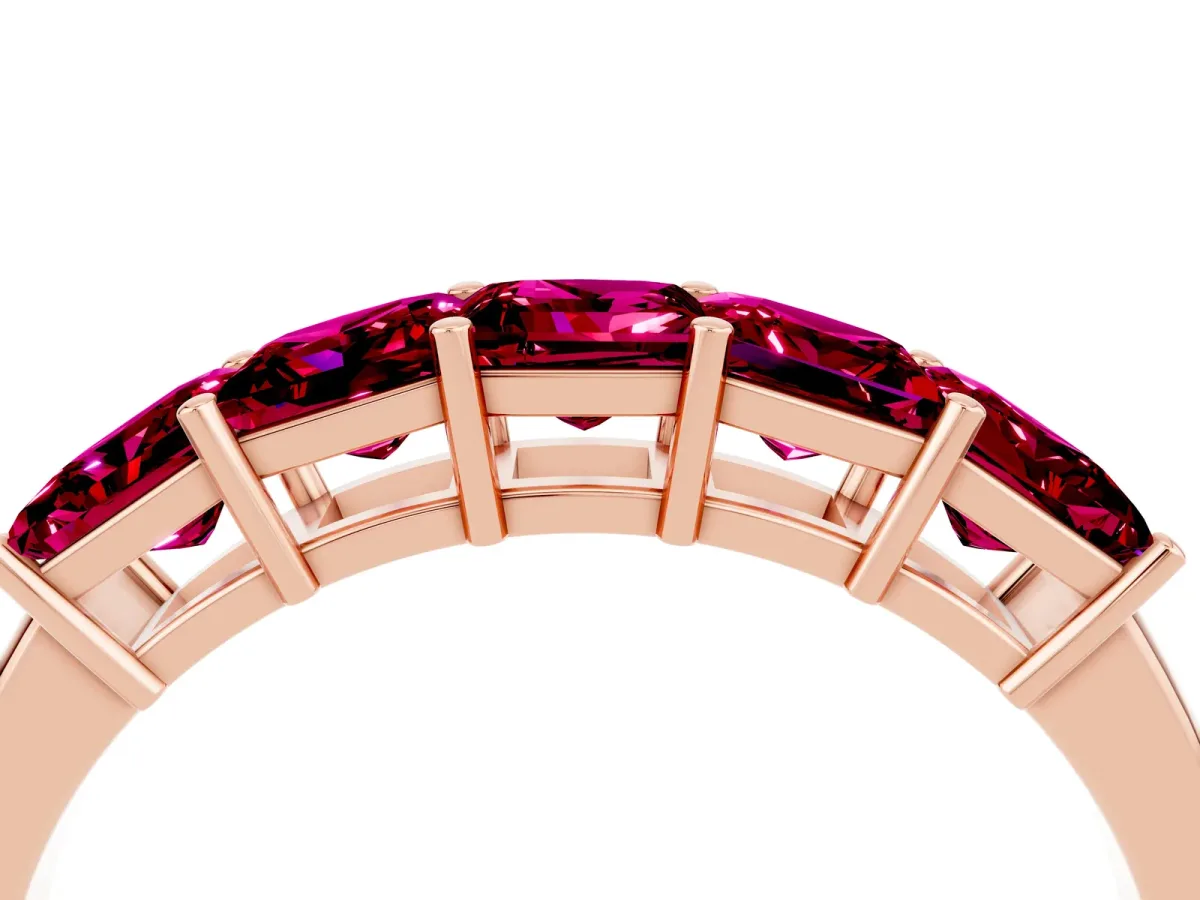 Princess Cut Five-Stone Garnet Band with Prong Setting Rose gold