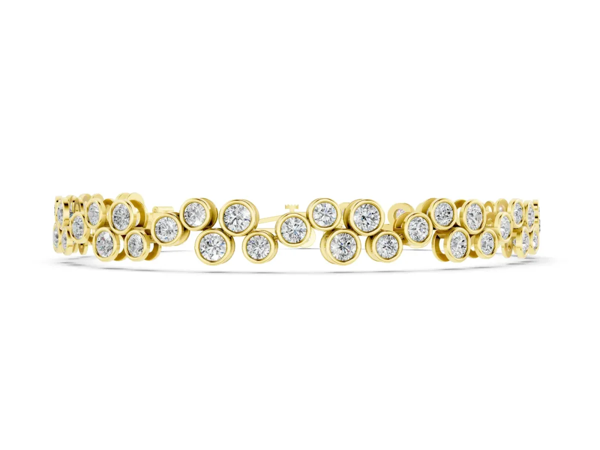 Bezel Set Round Diamond Cluster Tennis Bracelet Yellow gold